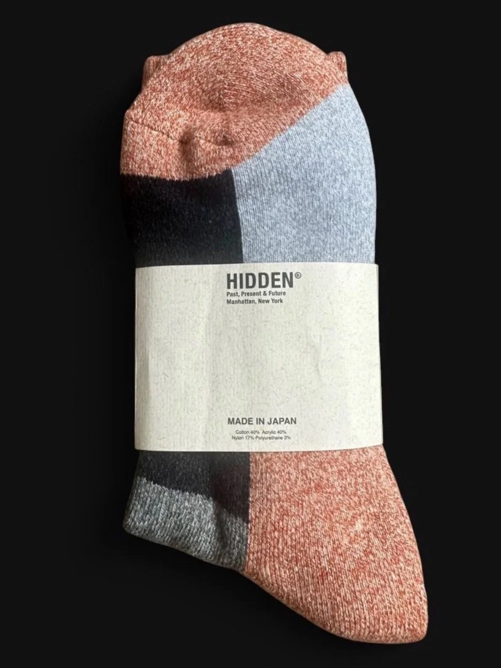HIDDEN NY PATCHWORK MADE IN JAPAN SOCKS CLAY/GREY ONE SIZE NWT